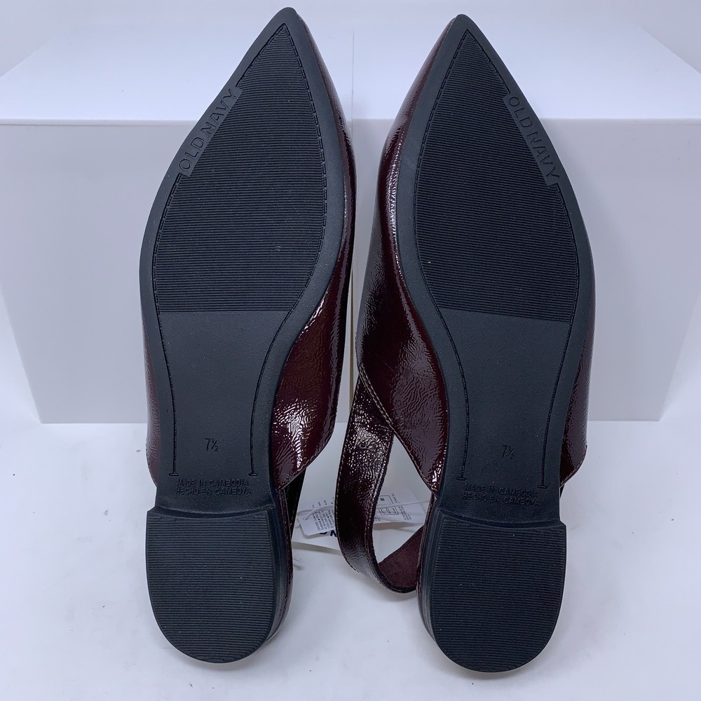 Old Navy 7.5 Womens Maroon V-Cut Point Toe Wide Strap Slingback Flats NWB - Picture 9 of 10